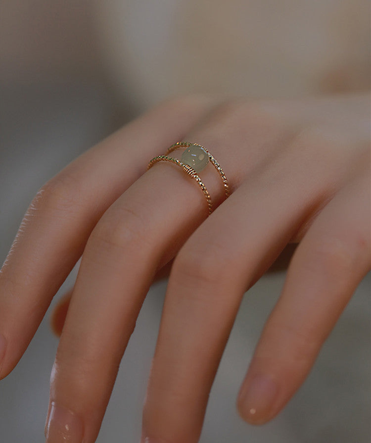 Vintage Pearl Hetian Jade Double Layer Adjustable Ring