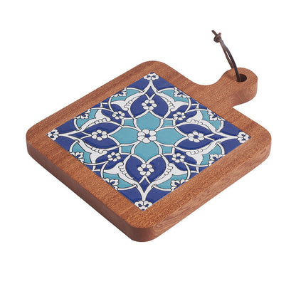 Solid Wood Vintage Tile Placemat Heat Proof Creative Anti-scald Casserole Mat Large Pot Coaster