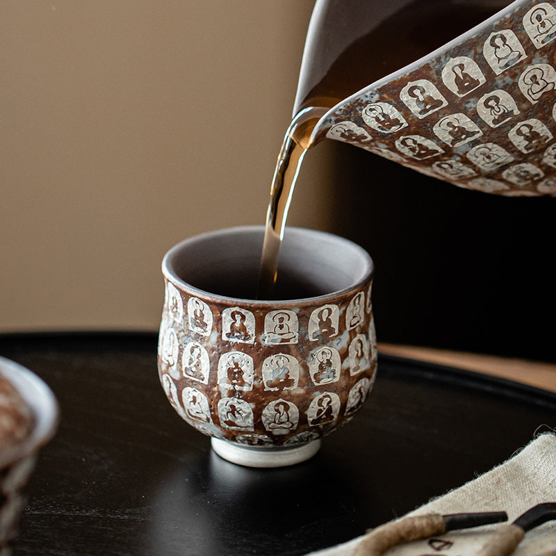 Old Rock Clay Buddha Silver Plated Tea Cup