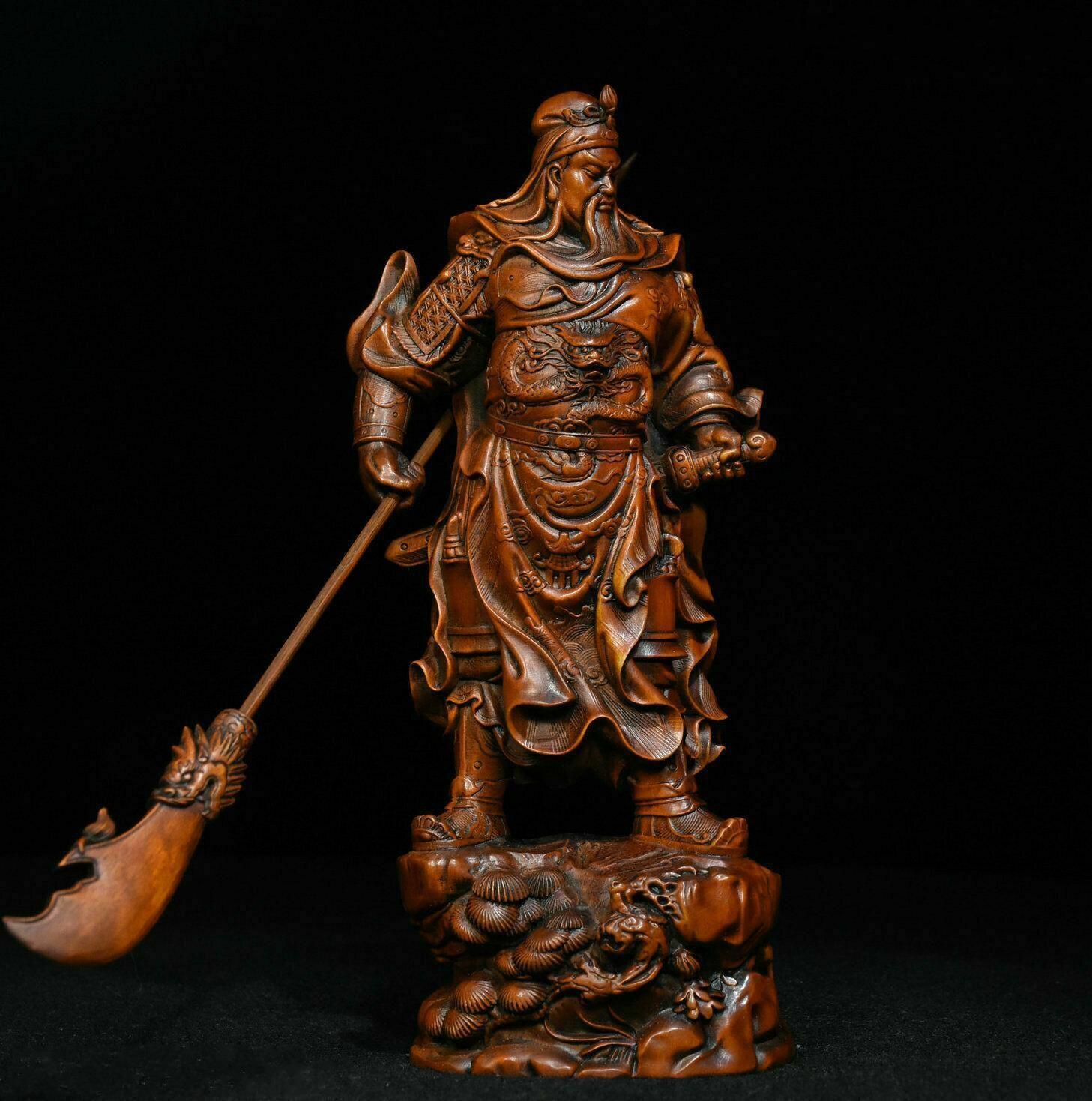 Gongwu God Of Wealth Statue Boxwood Carving Guan Erye Antique Figure Ornaments