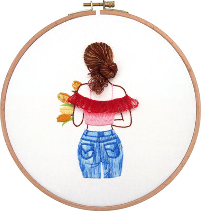 Diy Cross  Thread Embroidery Bouquet Dance Girl Hanging Picture