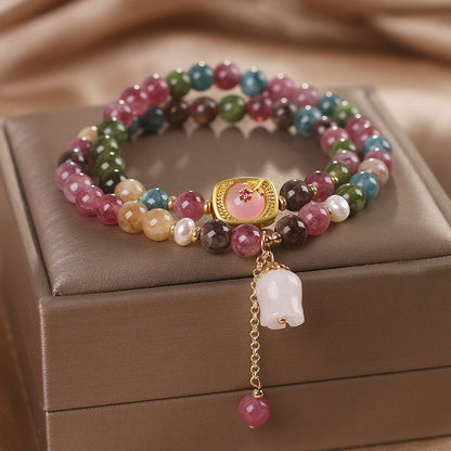 New Chinese Style Natural Color Tourmaline Double Circle Bracelet