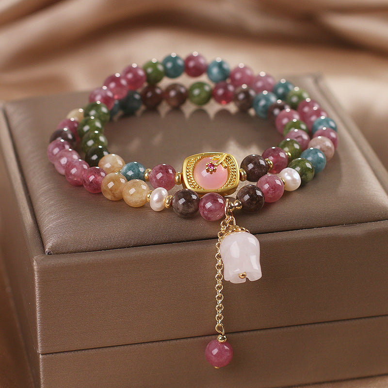 New Chinese Style Natural Color Tourmaline Double Circle Bracelet