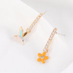 Hummingbird Flower Earrings Copper Inlaid Zirconium Small Flower Earrings