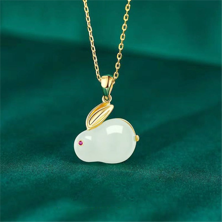 Hare Hotian Jade Pendant Sterling Silver Necklace