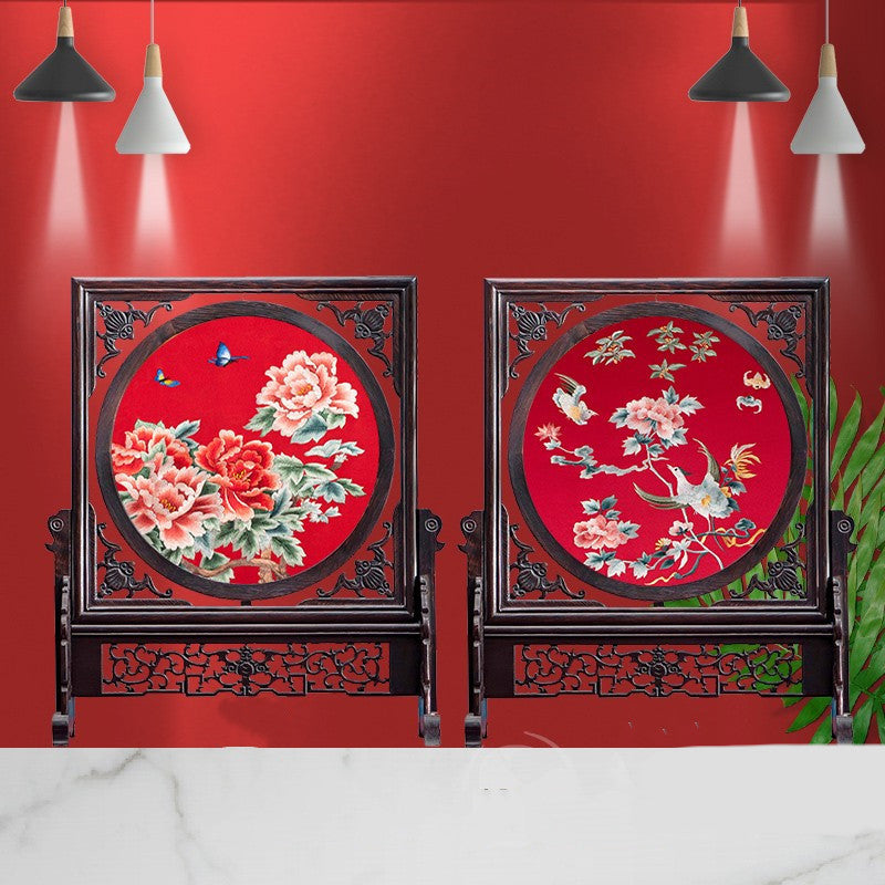 Double-sided Embroidery Table Screen Chinese Handicraft Desktop Ornaments