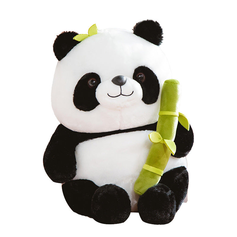 Simulated Bamboo Tube Flower Panda Pillow Doll