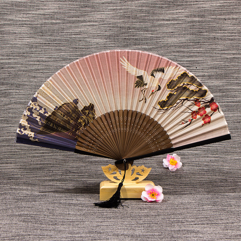 Ladies Chinese Style Matte Silk Folding Fan