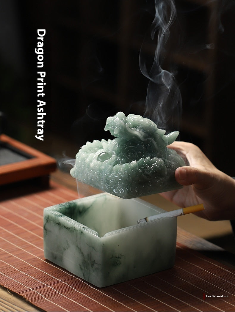 Resin Jade Chinese Dragon-printed Ashtray