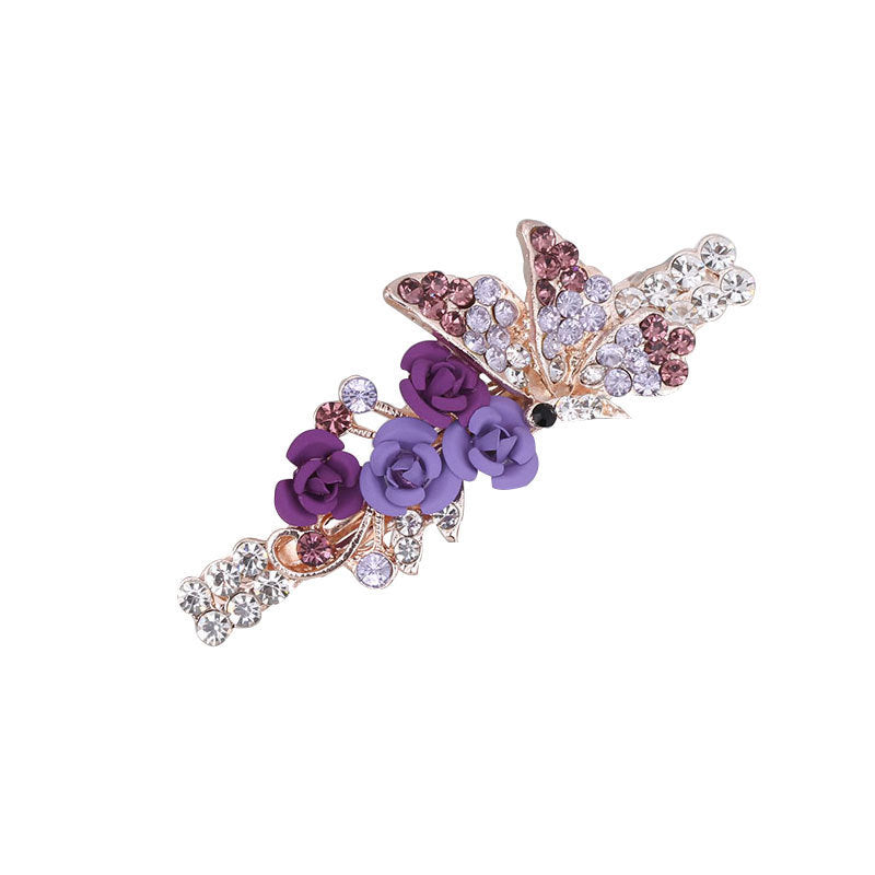 Small Korean Rose Flower Rhinestone Hairpin Headdress Women's All-match Small Top Clip Hair Clip Ponytail Clip Hair Accessories