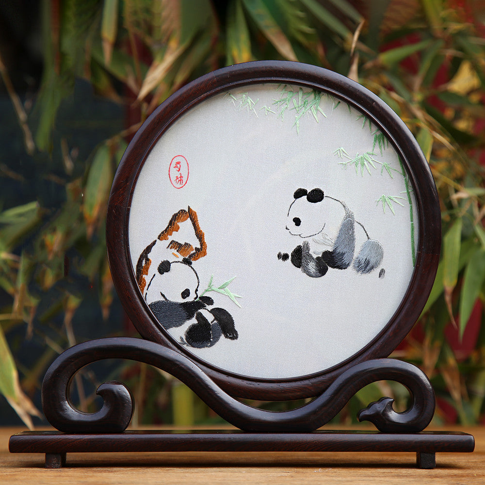 Chinese Shu Embroidery Hand-embroidered Panda Ornaments Folk Custom Souvenirs