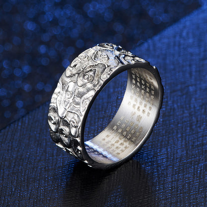 Chinese Style Buddhist Auspicious Cloud Heart Sutra Ring