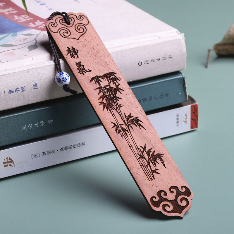 Four Gentlemen with Chinese Painting Solid Wood Engraving Bookmark