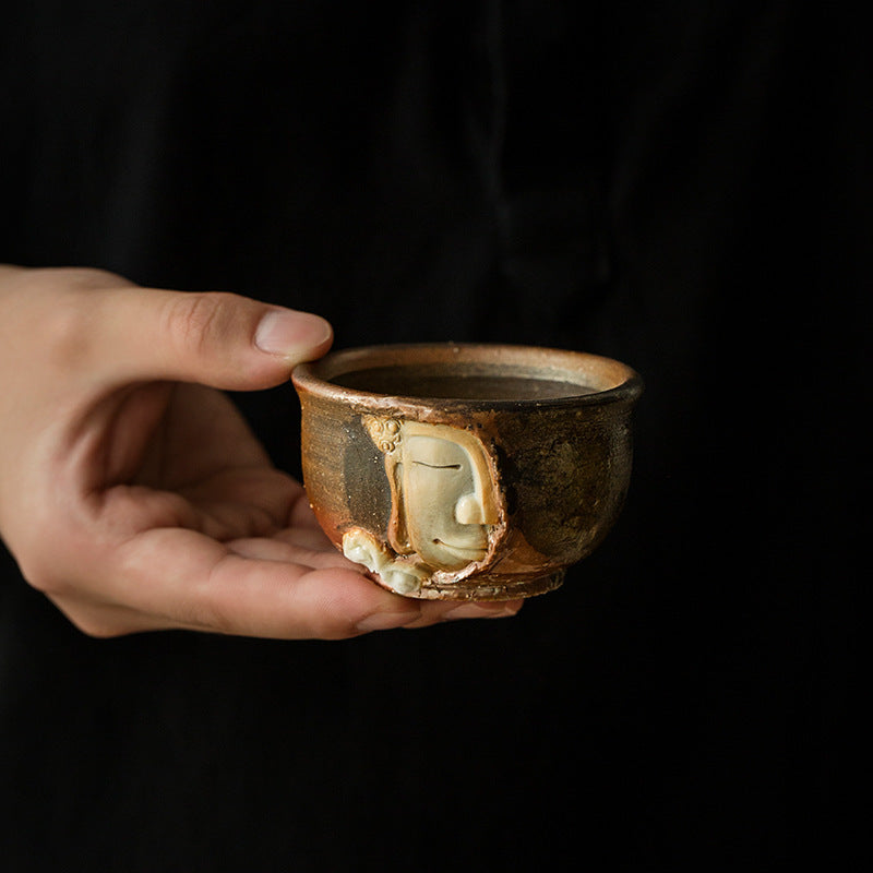 Hand Carved Buddha Face Teacup Ceramics