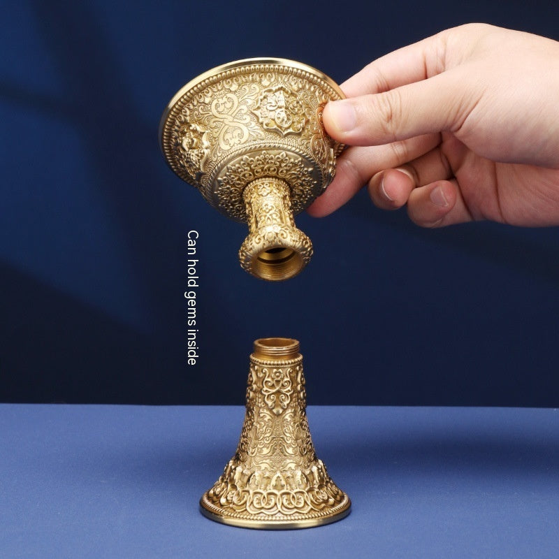 Tibetan Dharma Protector Cup Eight Auspicious Carved Tribute Cups