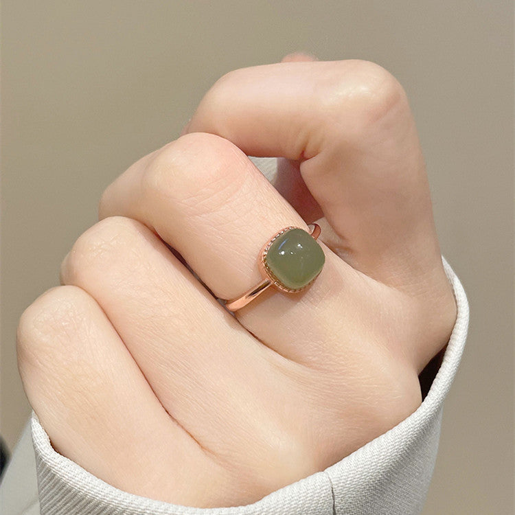 Women's Vintage Versatile Hetian Jade Sugar Square Ring