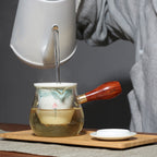 Glass Ceramic Teapot Hand Painted Pink Green Lotus Tea Infuser