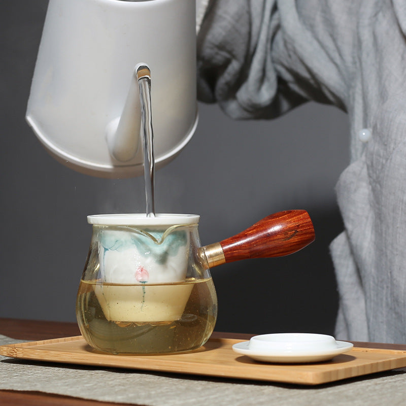 Glass Ceramic Teapot Hand Painted Pink Green Lotus Tea Infuser