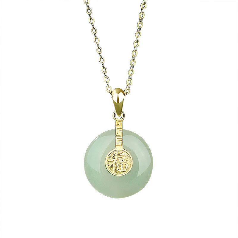 The New Nafu Peace Button And Field Jade Retro Necklace