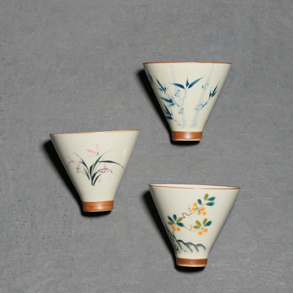 Underglaze Hand Painted Bamboo Bamboo Hat Small Teacup