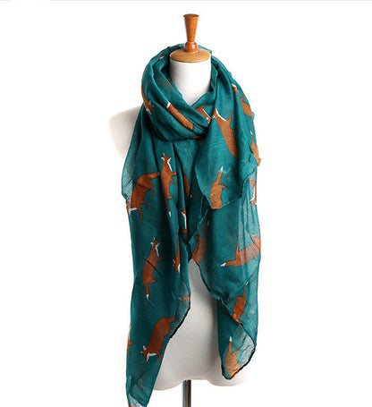 Fall Winter Fashion Korean Style Voile Animal Pattern Fox Scarf