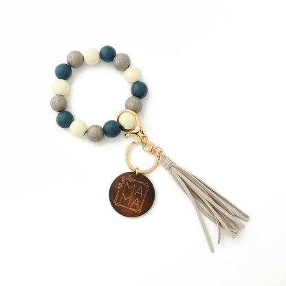 Fashion Wooden Beads Bracelet Tassel Keychain