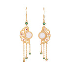 Classical Sterling Silver Gilding Hollow Fan Shape Enamel Earrings-5