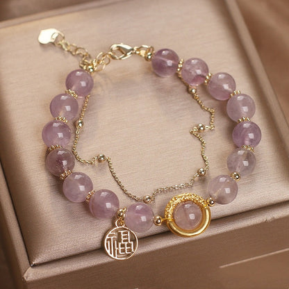 Chinese Fu Character Natural Amethyst Female Bracelet-1