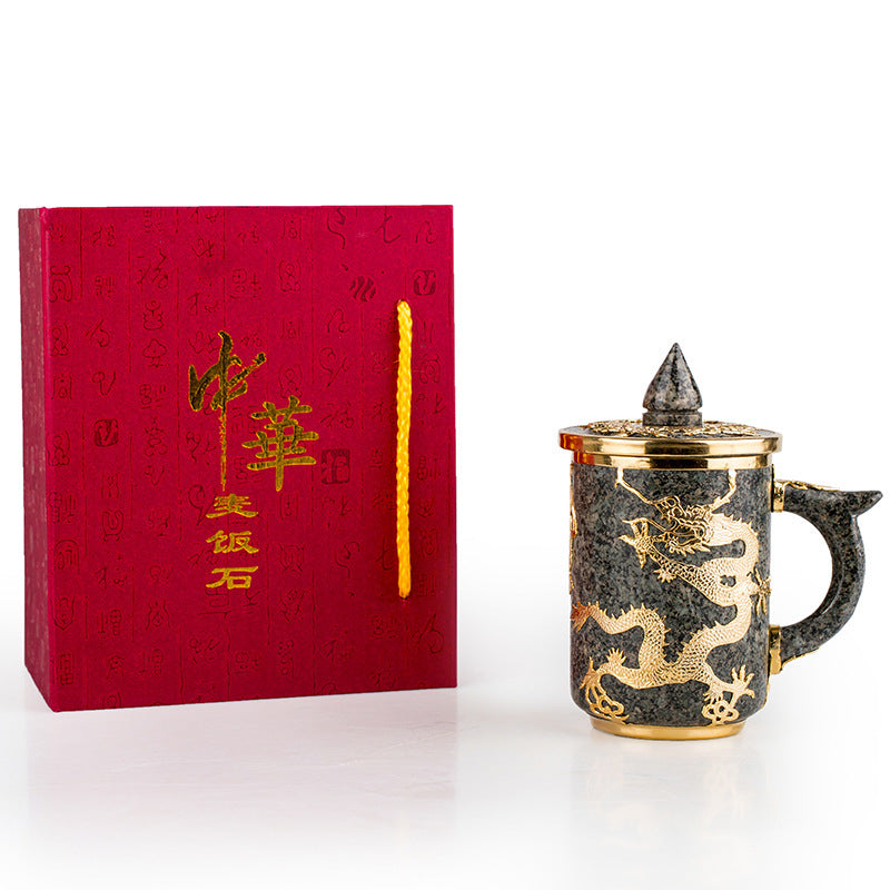 Chinese Natural Wheat Rice Stone Couple Mug with Dragon and Phoenix-4