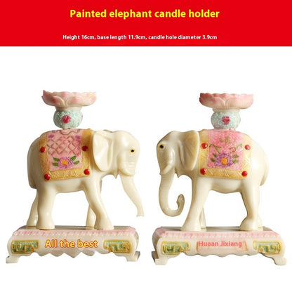 Resin Classical Ornaments Fairy Elephant Buddha Worship Candlestick