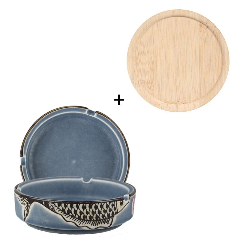 Chinese Style Fish Picture Retro Ashtray Ceramic Creative