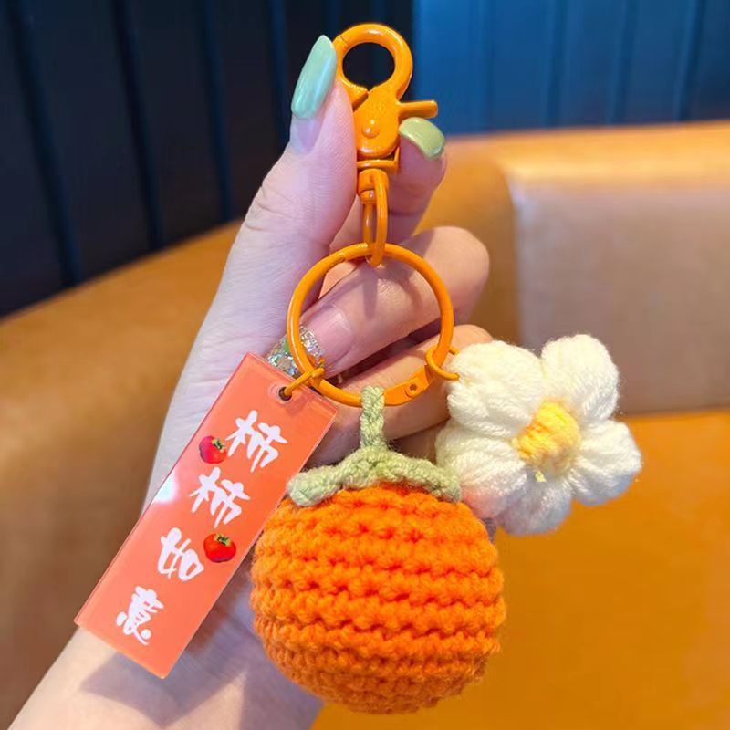 Girls Favorite Hand Knit Cashmere Lucky Persimmon Flower Keychain