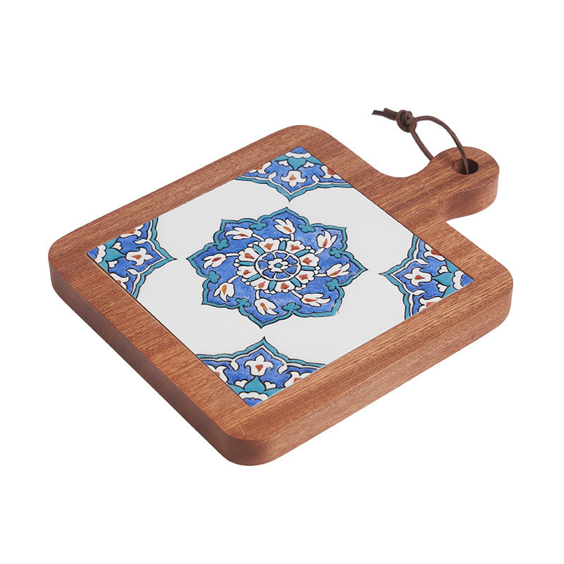 Solid Wood Vintage Tile Placemat Heat Proof Creative Anti-scald Casserole Mat Large Pot Coaster