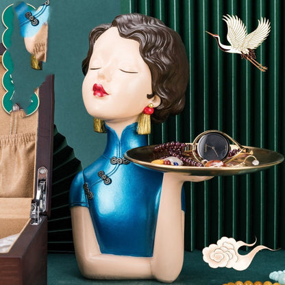 Chinese cheongsam girl storage tray