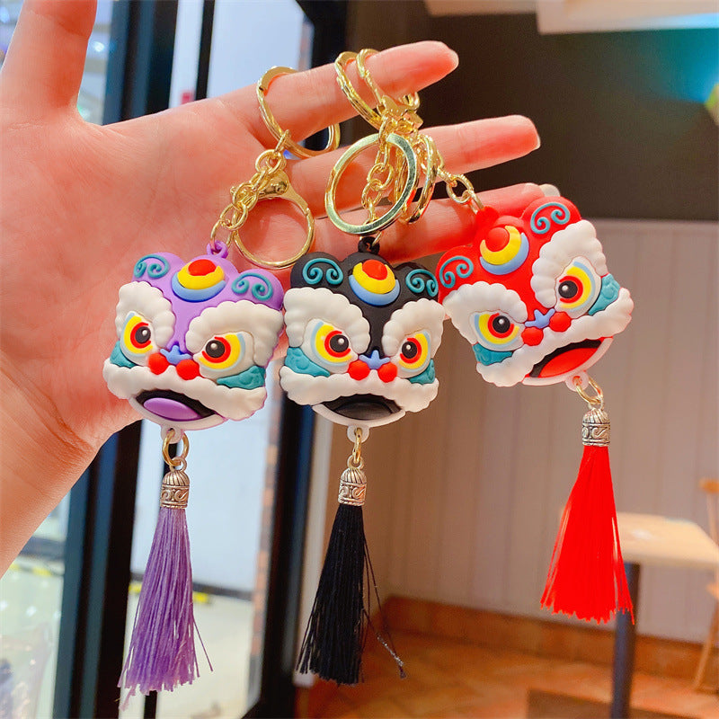 Cartoon Style Chinese Southern Lion Head Tassel Keychain