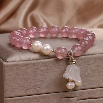 Natural Strawberry Quartz Crystal Bracelet Female New Chinese Style