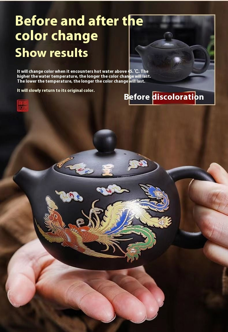 Chinese Style Hot Dragon And Phoenix Purple Sand Teapot