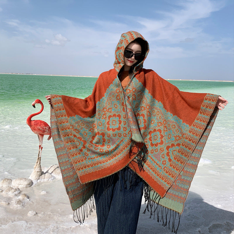 Ethnic Style Desert Seaside Photograph Cloak Autumn And Winter Artificial Cashmere Scarf