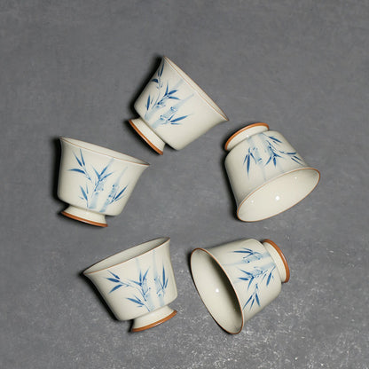 Grass And Wood Gray Hand Painted Bamboo Small Teacup Underglaze Porcelain Tea Cup