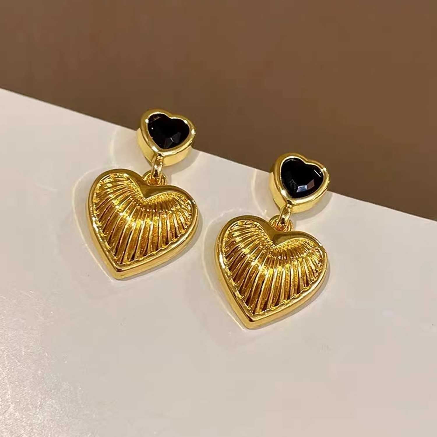 18K Gold Love Earrings Exaggerated Earrings Stripes