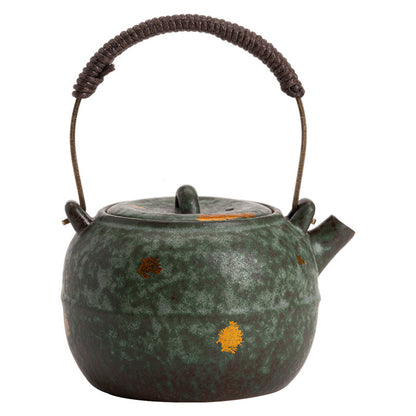 Lifting Handle Siting Teapot Vintage Bronze Glaze Teapot Household Old Rock Clay Tea Set