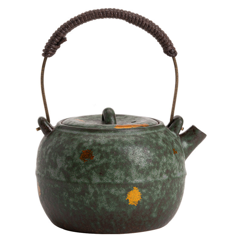 Lifting Handle Siting Teapot Vintage Bronze Glaze Teapot Household Old Rock Clay Tea Set