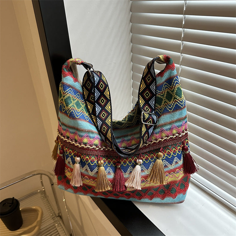 Simple Shoulder Retro Ethnic Style Large Capacity Crossbody Tote Bag