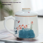 White Porcelain Celadon Household Hand-painted Filtered Tea Cup With Lid
