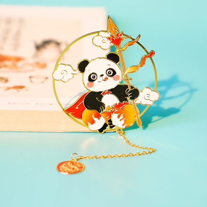 Chinese Style Cartoon Panda Color Printing Etching Plating Metal Bookmark