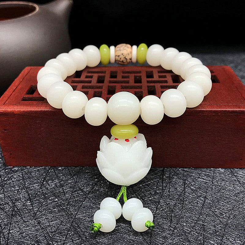 White Jade Bodhi Root Bracelet 108 Bracelet