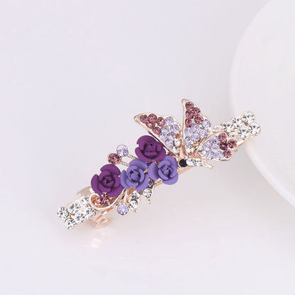 Small Korean Rose Flower Rhinestone Hairpin Headdress Women's All-match Small Top Clip Hair Clip Ponytail Clip Hair Accessories