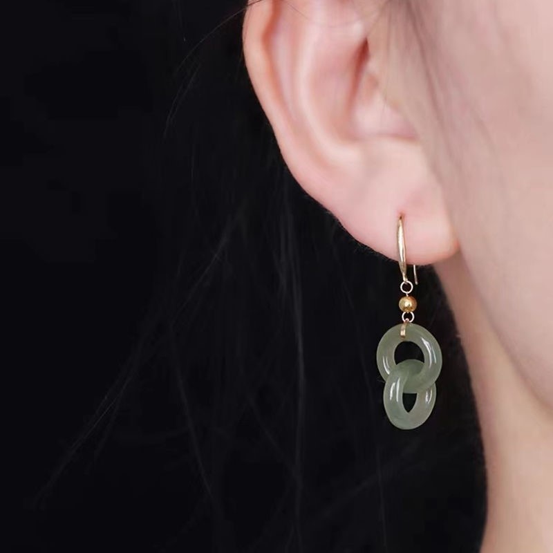 Classic Temperament Retro Natural Hetian Jade Earrings