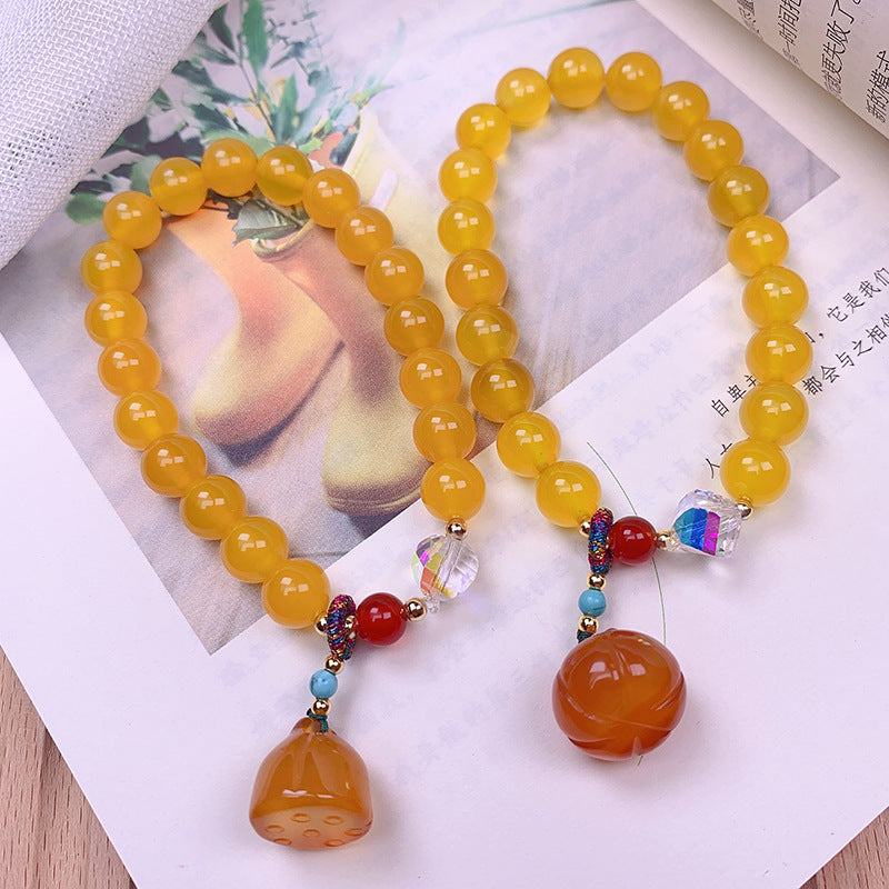 Chinese Style Natural Yellow Agate Bracelet Girl