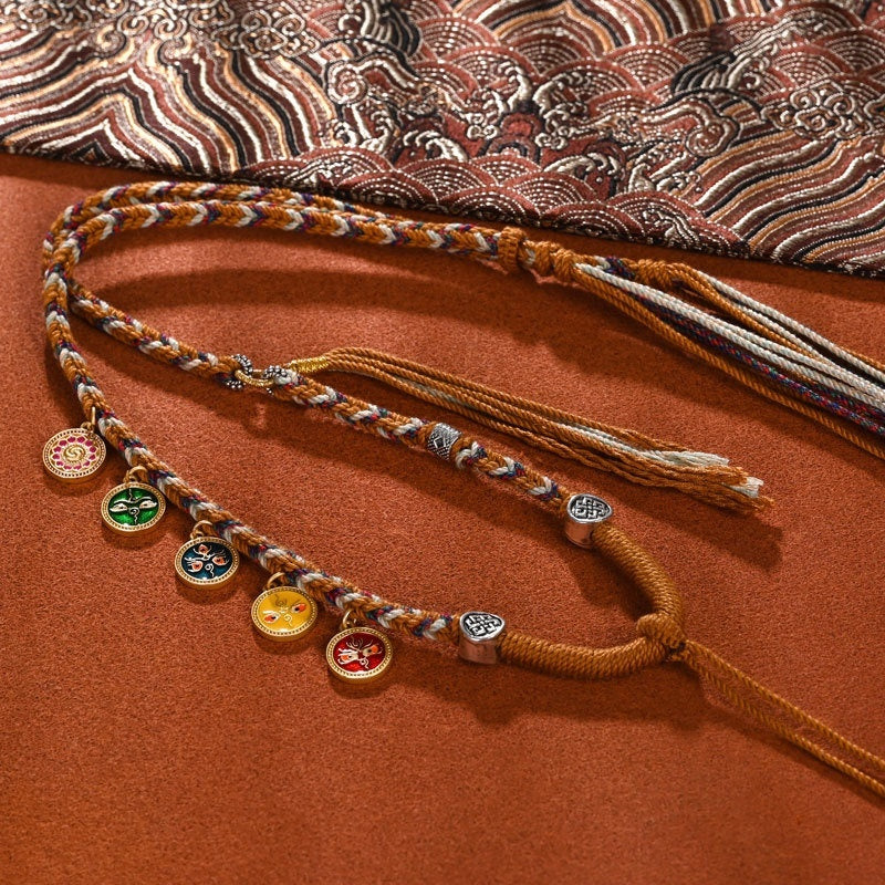 Handmade Braided Pendant Rope Five Gods of Wealth Necklace Rope Tibet Beads